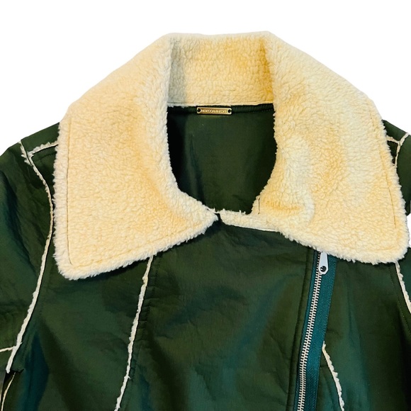 COPY - REBECCA MINKOFF Quinn Green Faux Shearling Moto Bomber Jacket - S Small - Picture 5 of 10